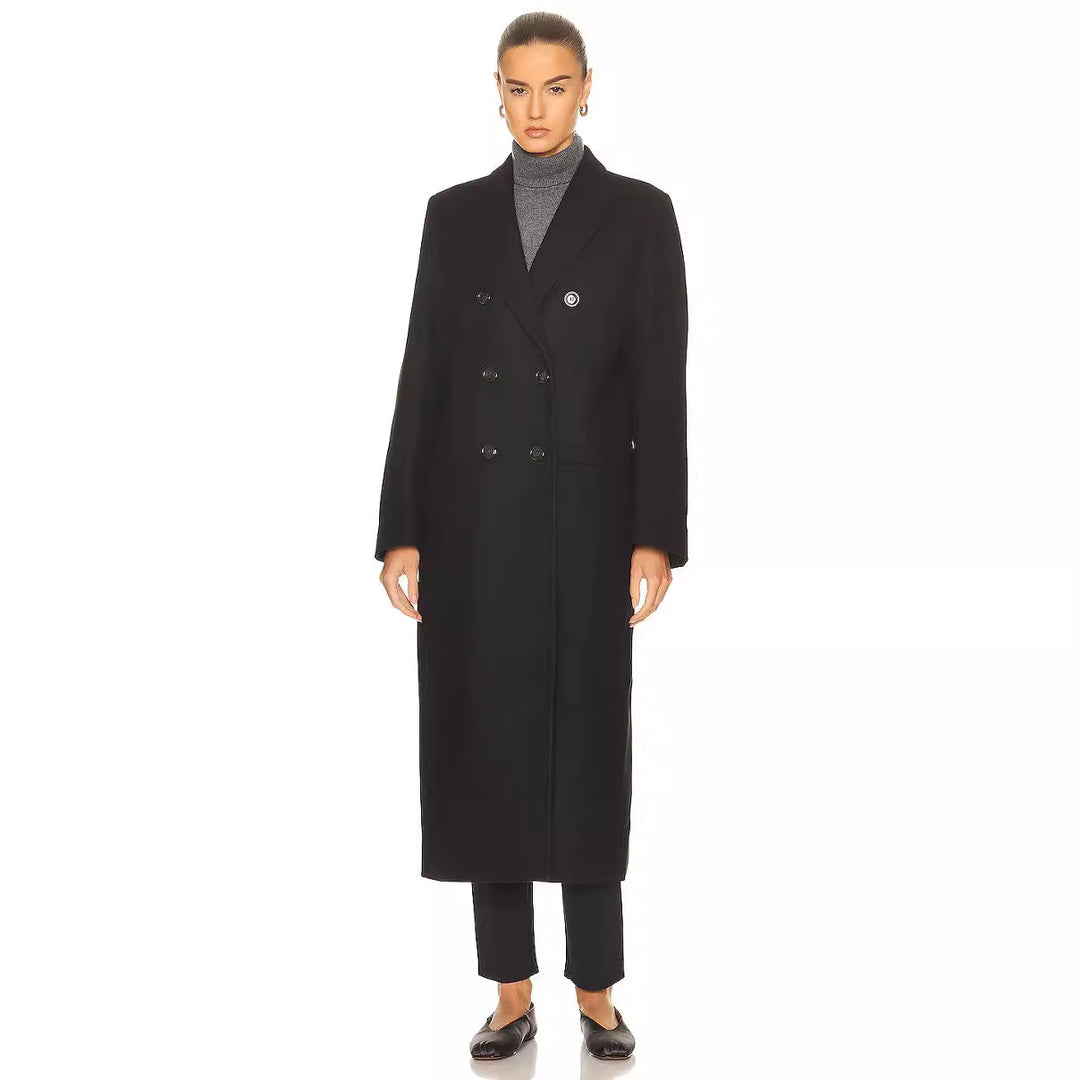 Women Maxi Length Double Breasted Wool Blend Long Coat with Tailored Finish Mune Fashion