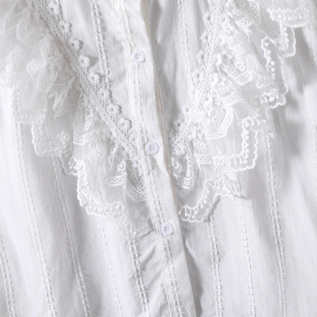 Girls Ruffle Blouse with Elegant Lace Accents Mune Fashion