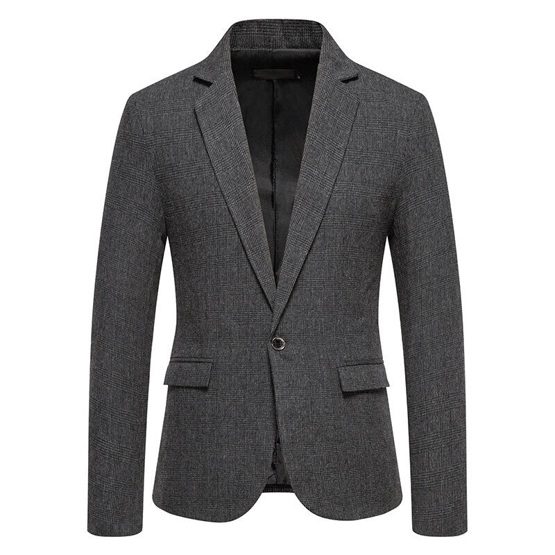 Men's Tailored Glencheck Blazer with One-Button Closure and Flap Pockets Mune Fashion