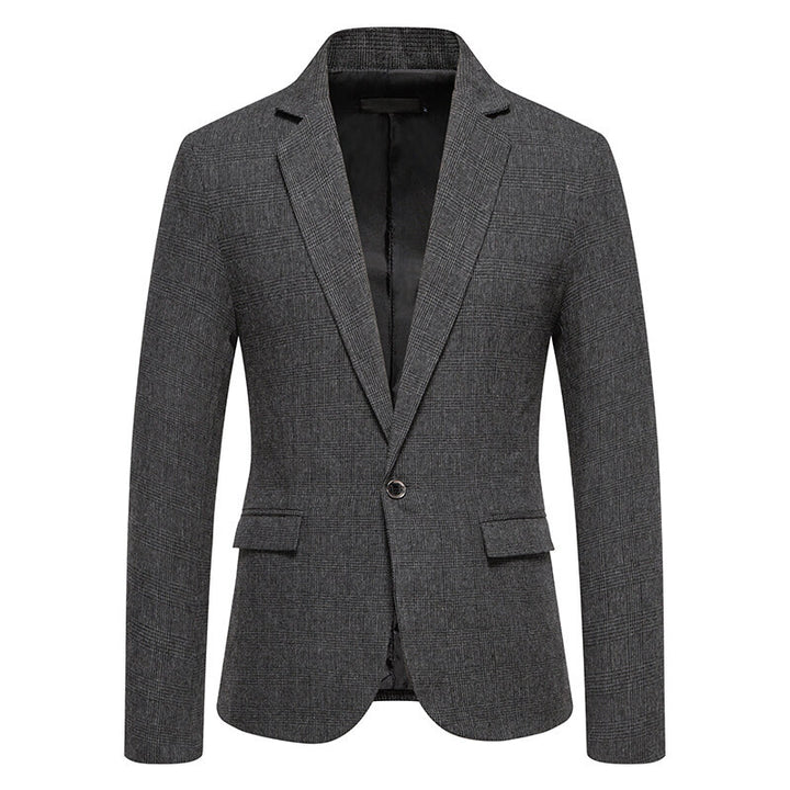 Men's Tailored Glencheck Blazer with One-Button Closure and Flap Pockets Mune Fashion