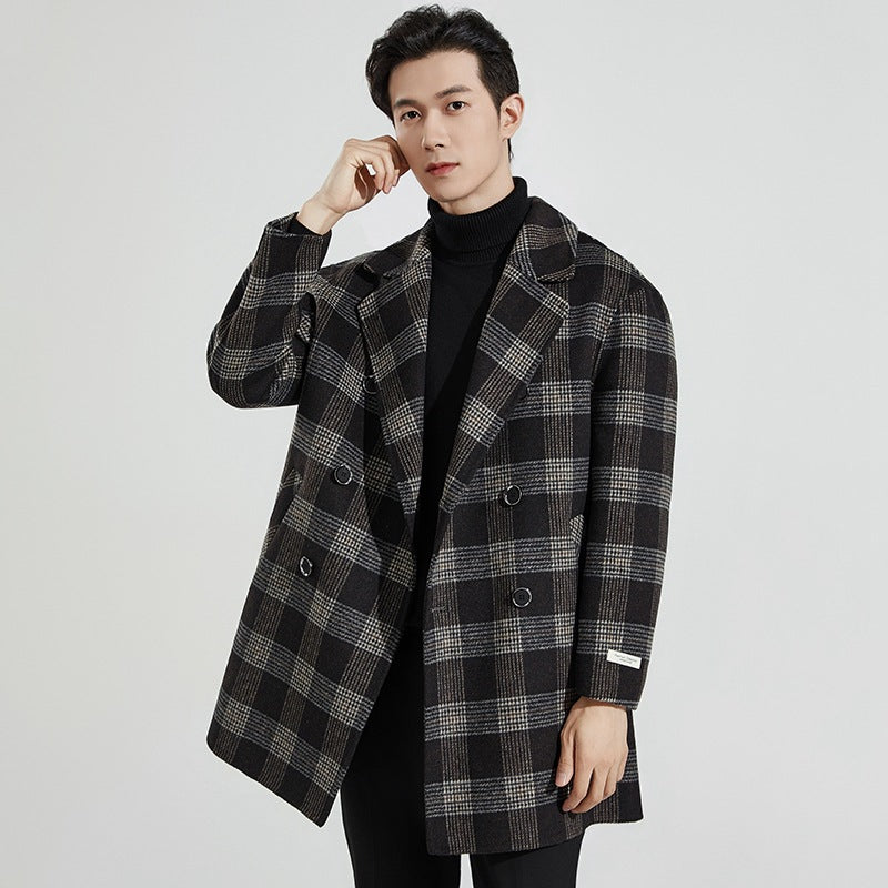 Men's tailored checked double-breasted overcoat Drune