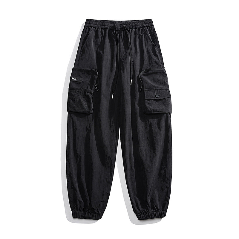 Unisex Loose Nylon Cargo Pants with Elastic Waistband and Ankle Cuffs Mune Fashion