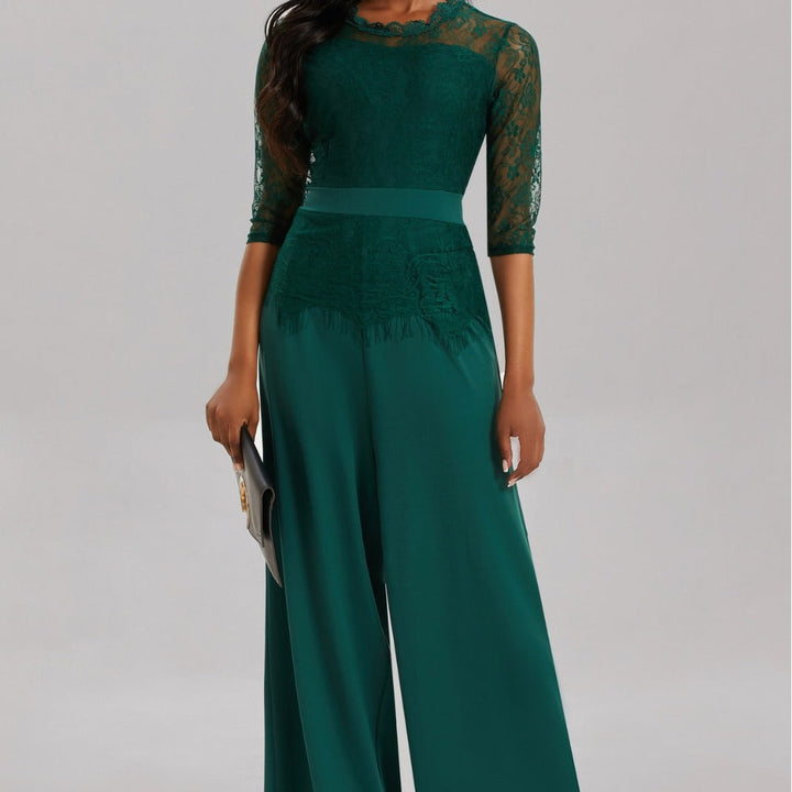 Elegant Women's Jumpsuit with Lace Sleeves and Wide Leg | Mune Fashion