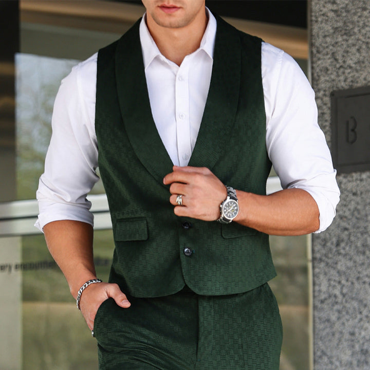Men's Tailored Waistcoat with Shawl Collar, Three-Button Closure and Textured Weaving Structure Mune Fashion