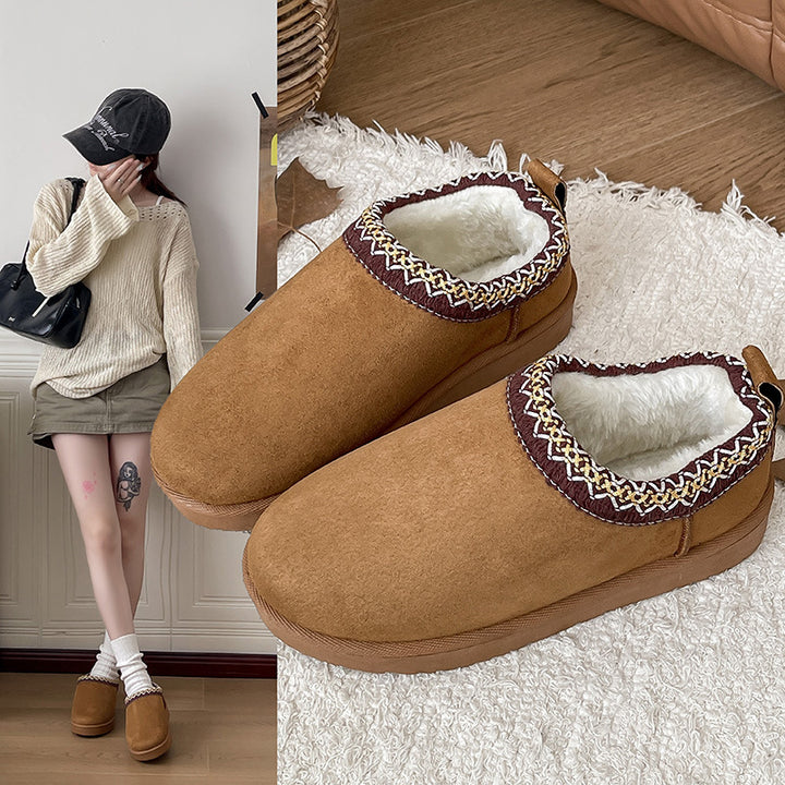 Ladies Lined Slip-On Bootie-Style Slippers with Faux Fur Lining and Decorative Trim Mune Fashion