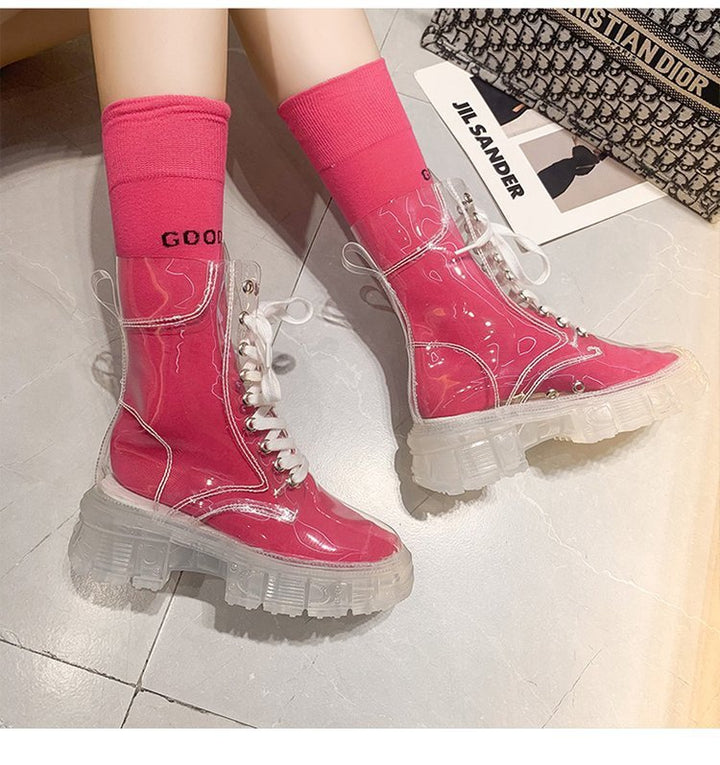 Women Transparent Platform High-Top Boots with Colored Insole Mune Fashion