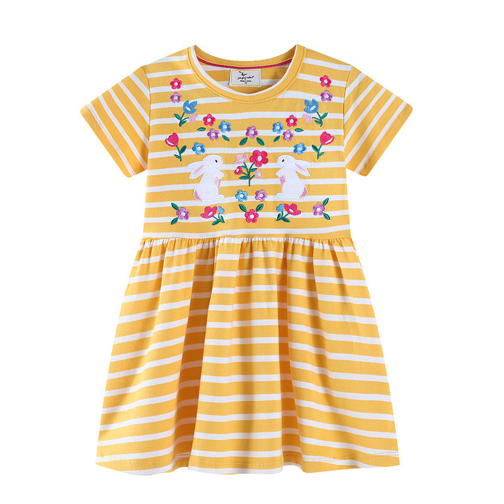 Girls casual dress with striped design and cute bunny appliqués Mune Fashion
