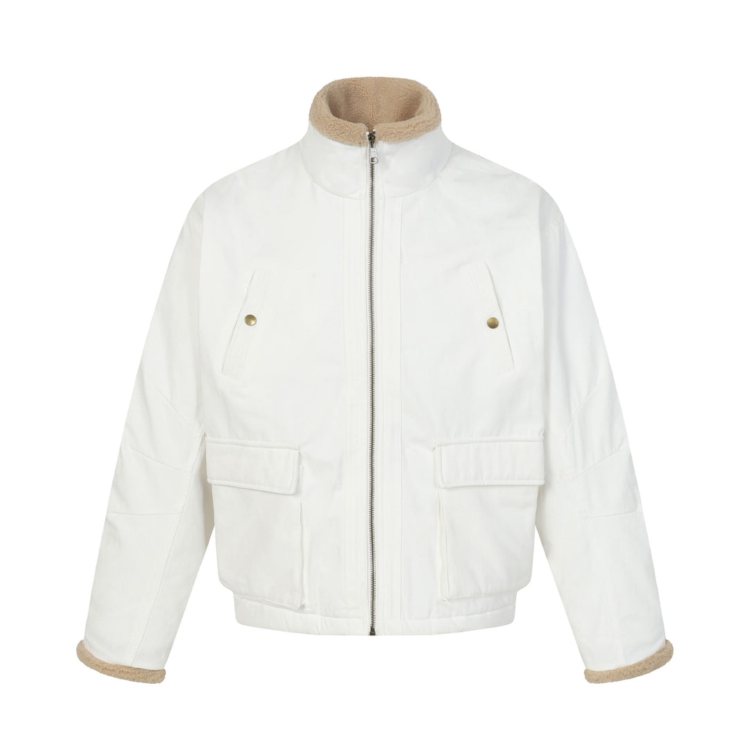 Men's short jacket in field style with teddy fur collar and cargo pockets Mune Fashion