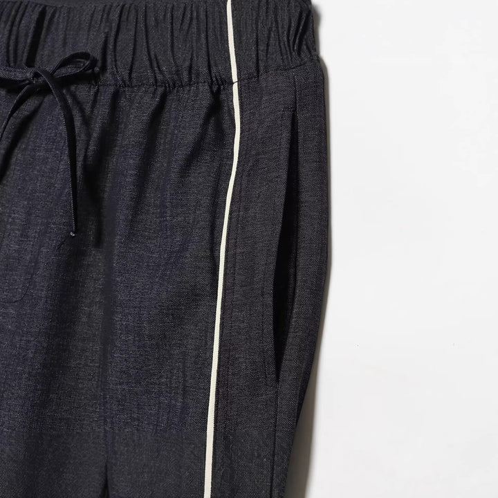 Women Wide Cut Lounge Pants with Drawstring and Contrast Piping Mune Fashion