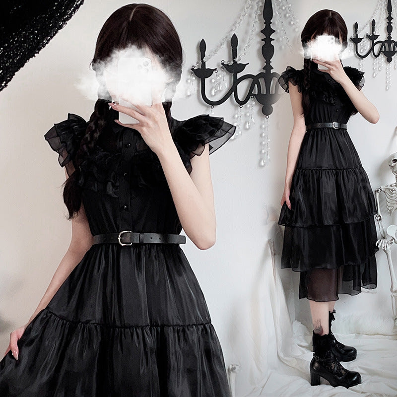 Ladies Elegant Maxi Dress with Voluminous Ruffles and Waist Belt Mune Fashion
