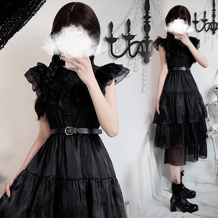 Ladies Elegant Maxi Dress with Voluminous Ruffles and Waist Belt Mune Fashion