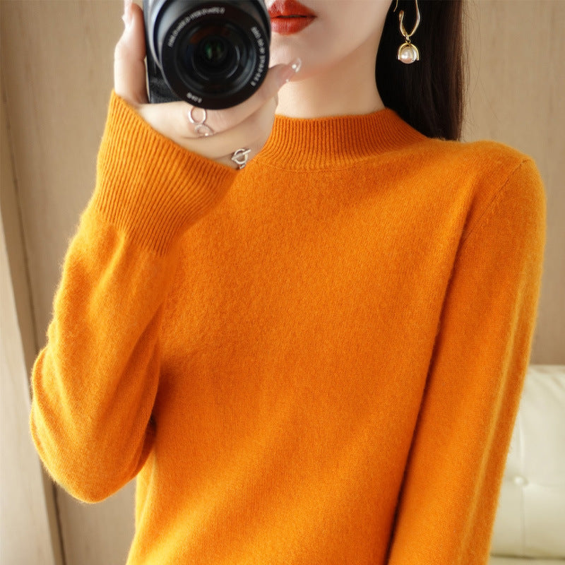 Women's Short Roll Neck Sweater in Cashmere Look with Extra Long Ribbed Cuffs Mune Fashion