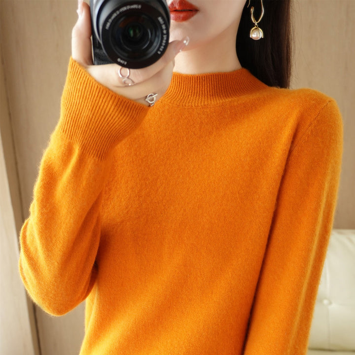 Women's Short Roll Neck Sweater in Cashmere Look with Extra Long Ribbed Cuffs Mune Fashion