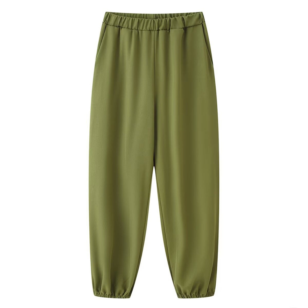 Women's Loose Fit Harem Jogger Pants with Elastic Waistband and Cuffs Mune Fashion