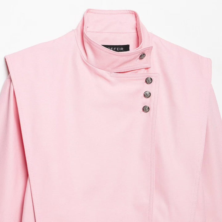 Women's Short Asymmetric Jacket with High Stand-Up Collar and Cape Shoulder Mune Fashion