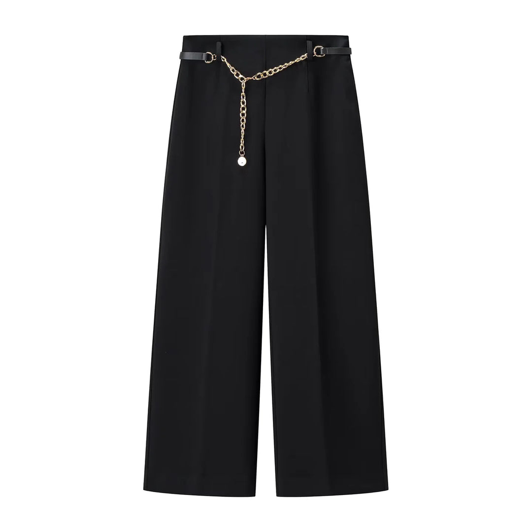 Women's loosely cut high-waist trousers with crease and removable jewelry chain belt Mune Fashion