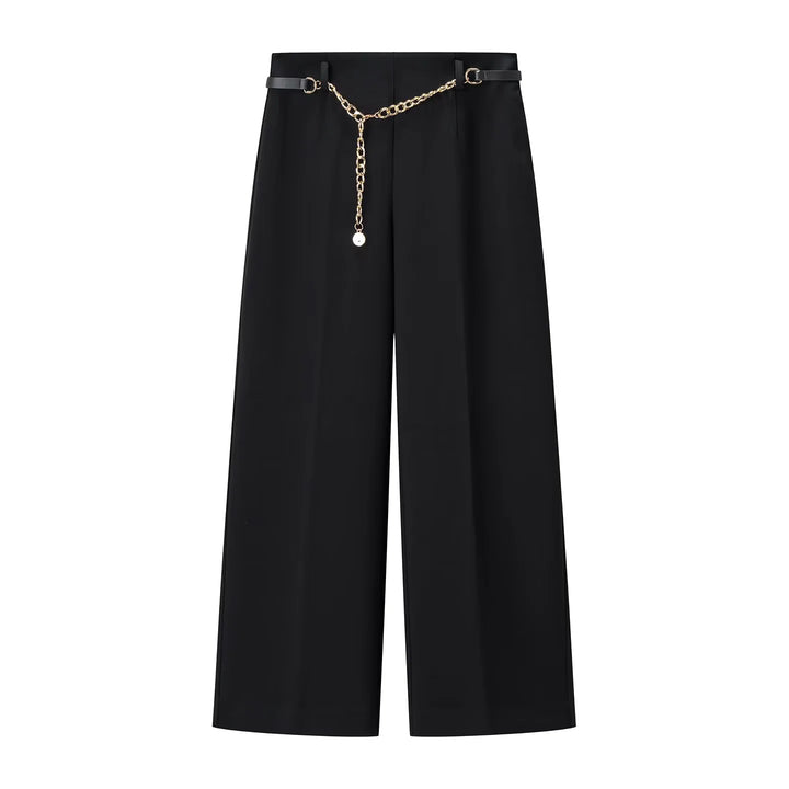 Women's loosely cut high-waist trousers with crease and removable jewelry chain belt Mune Fashion