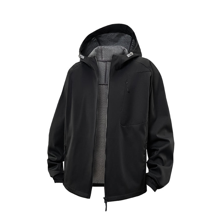 Men's Waterproof Softshell Hoodie Jacket with Fleece Lining, Windproof and with Chest Zip Drune