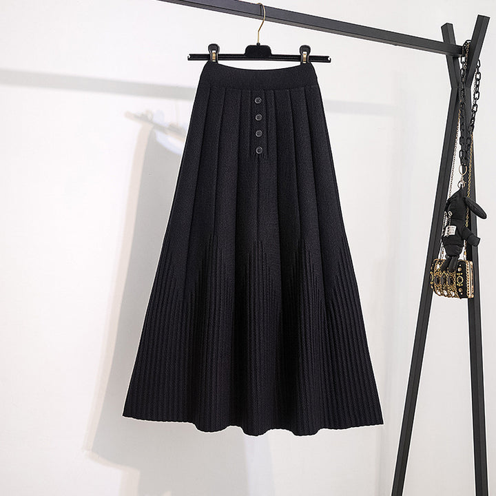 Ladies Elegant Pleated Skirt with Button Details Mune Fashion