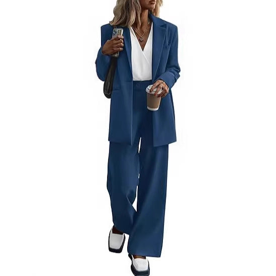 Women's Oversize Suit with Long Blazer and Wide Pleated Trousers Drune