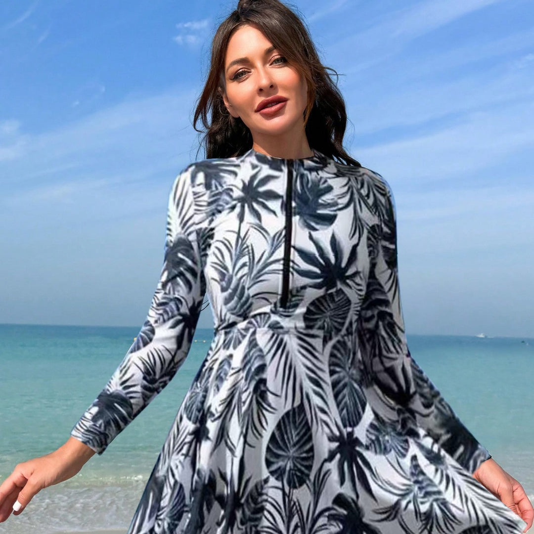 Women's fashionable long sleeve swimsuit with skirt Mune Fashion