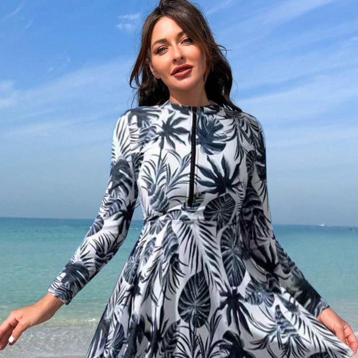 Women's fashionable long sleeve swimsuit with skirt Mune Fashion