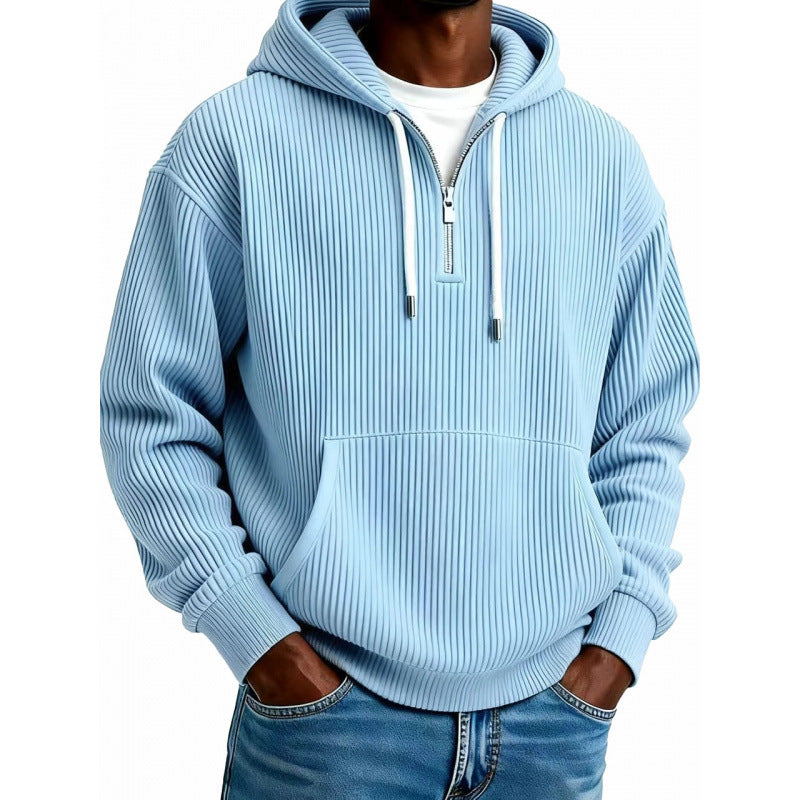 Men's Comfortable Hooded Sweater with High Zipper Mune Fashion