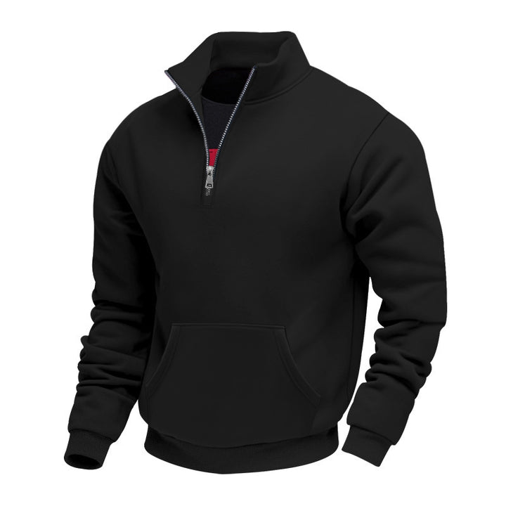 Men's Half-Zip Sweatshirt with Stand-Up Collar, Kangaroo Pocket and Ribbed Cuffs Mune Fashion