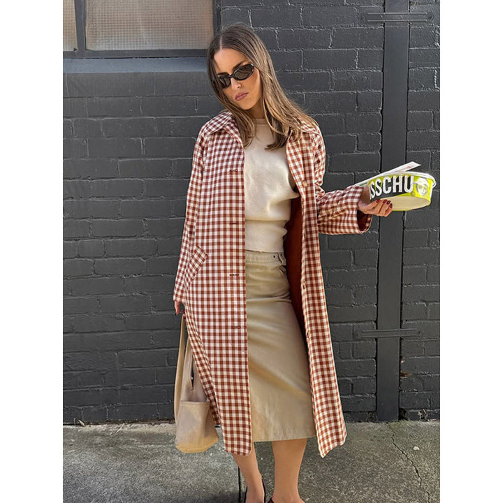 Women's mid-length checked coat in oversized cut with patch pockets Mune Fashion