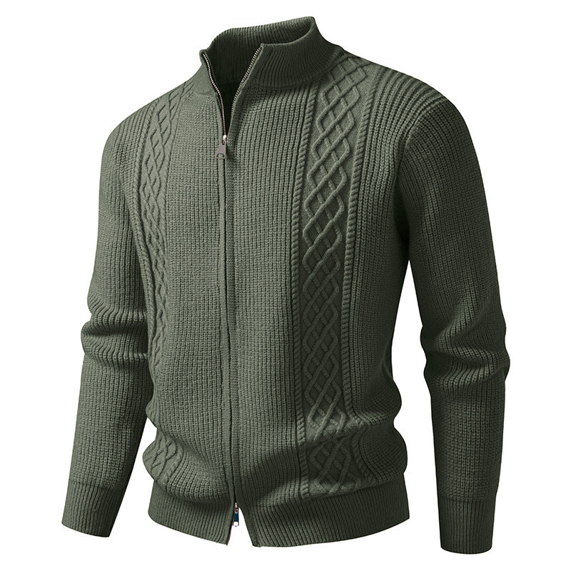 Men's zip knit jacket with decorative cable pattern, stand-up collar and elastic cuffs Mune Fashion
