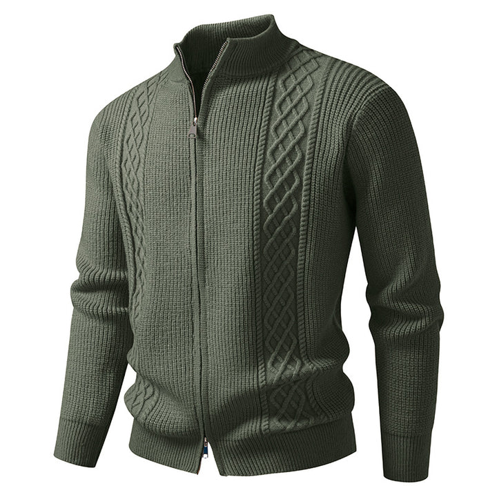 Men's zip knit jacket with decorative cable pattern, stand-up collar and elastic cuffs Mune Fashion