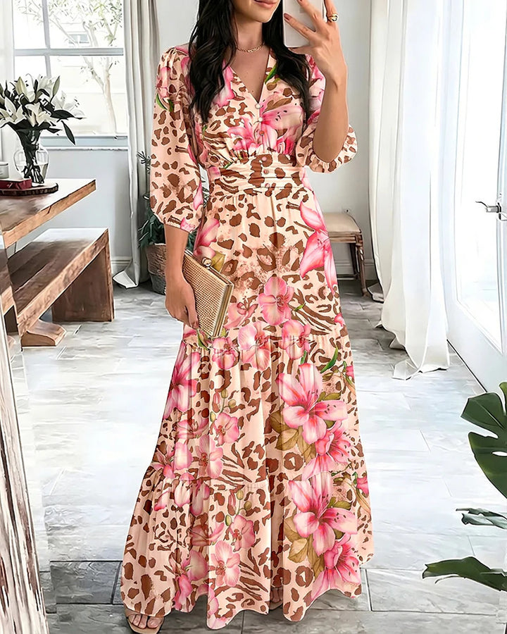 Women's maxi dress with wrap look, V-neck and gathered waist section Drune