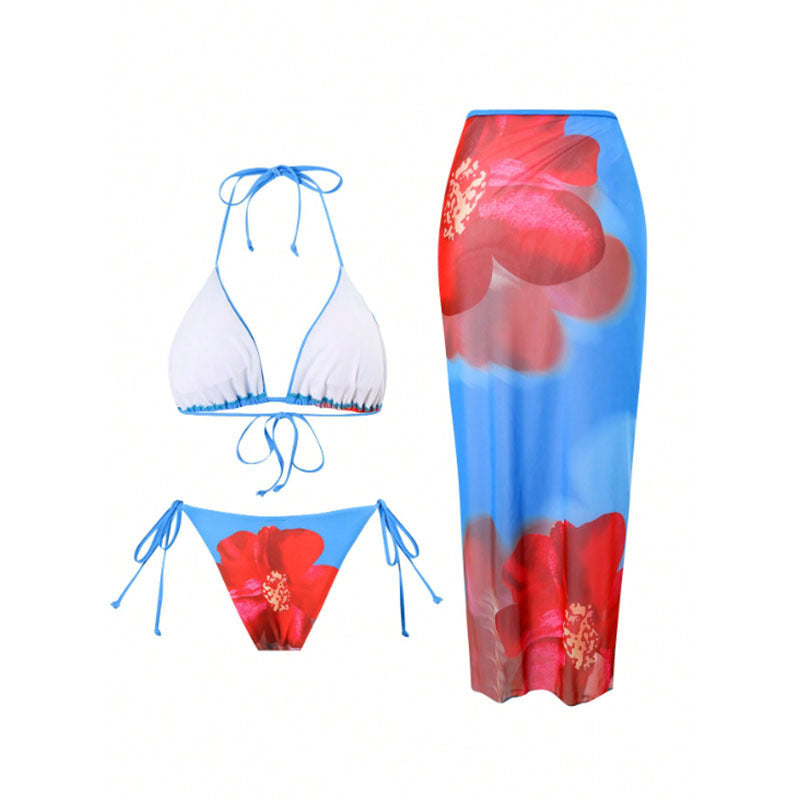 Women's Beach Bikini Set with Floral Wrap Skirt Mune Fashion