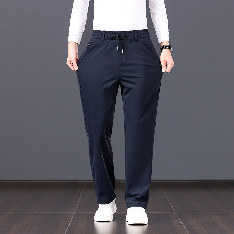 Men's relaxed straight leisure trousers with elastic waistband, drawstring, and side pockets Mune Fashion