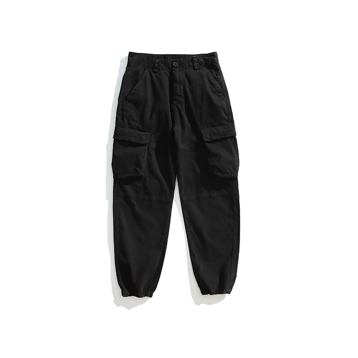 Men's Utility Cargo Jogger Pants with Elastic Ankle Cuffs and Multiple Flap Pockets Drune