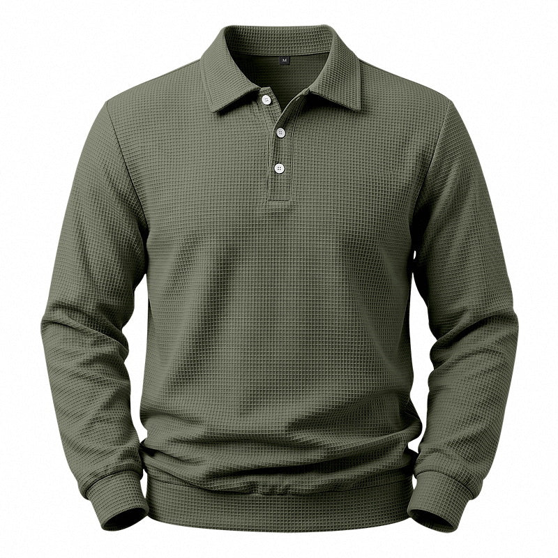 Men's Long Sleeve Polo Shirt with Waffle Structure and Cotton Blend Mune Fashion