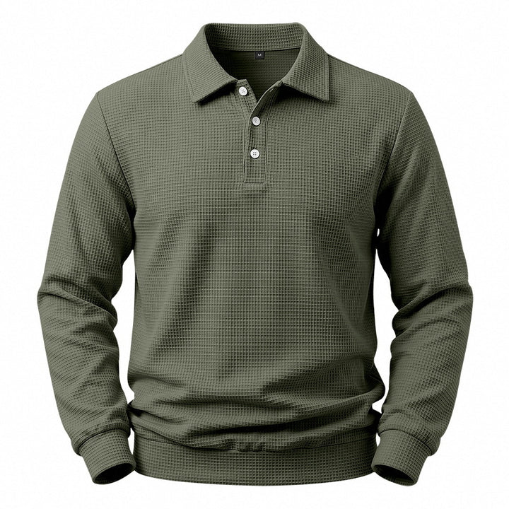 Men's Long Sleeve Polo Shirt with Waffle Structure and Cotton Blend Mune Fashion