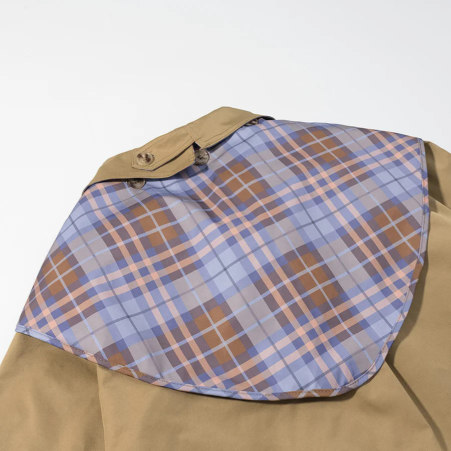 Ladies' casual rain jacket with removable check scarf as collar detail and embroidered patch pocket Mune Fashion