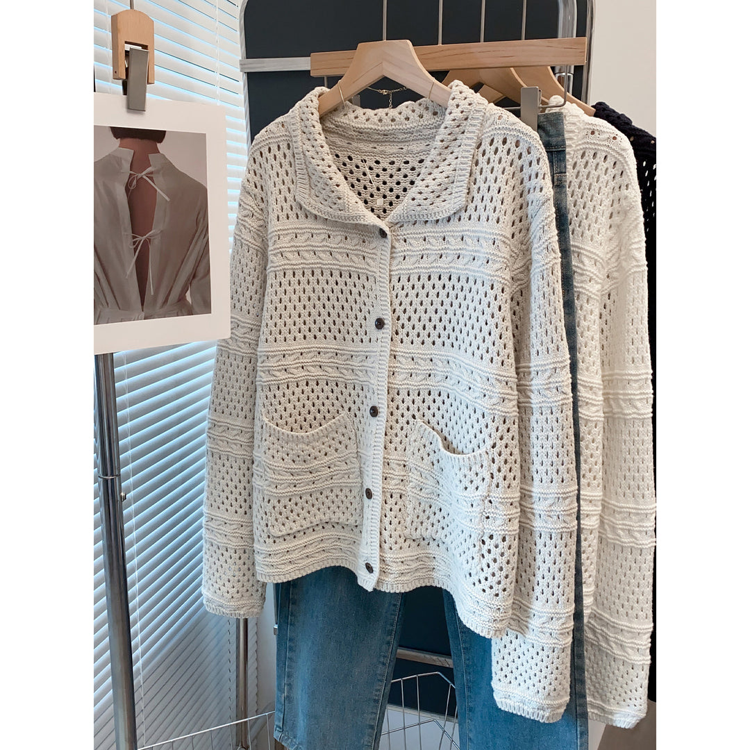 Women Casual Knit Cardigan in Lace Pattern Mune Fashion