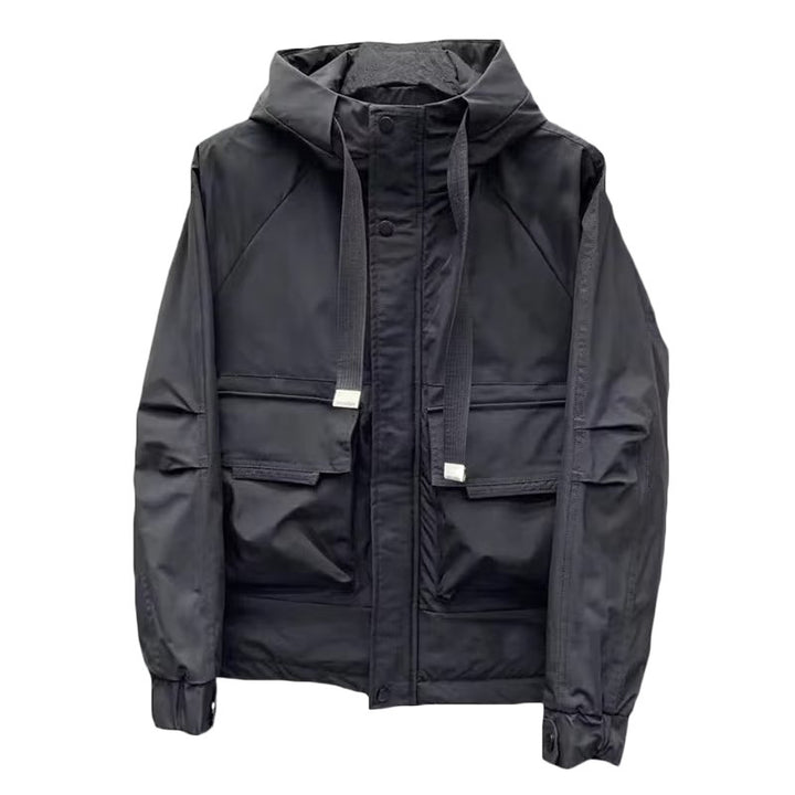 Men's Lightweight Utility Jacket with Hood, Multiple Flap Pockets and Concealed Zipper Mune Fashion