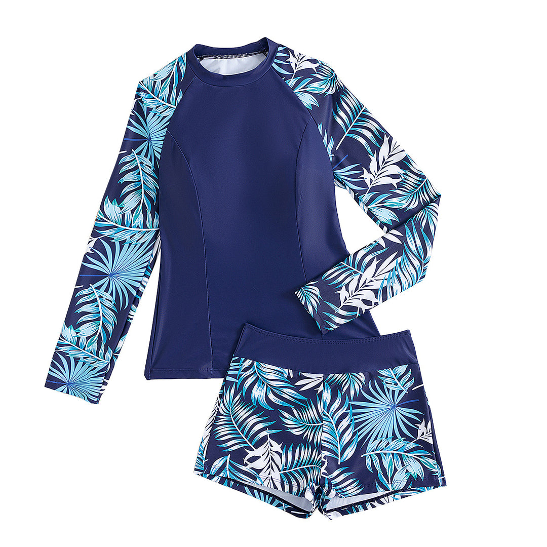 Women's Surf Suit with Long Sleeves and Stylish Plant Patterns Mune Fashion