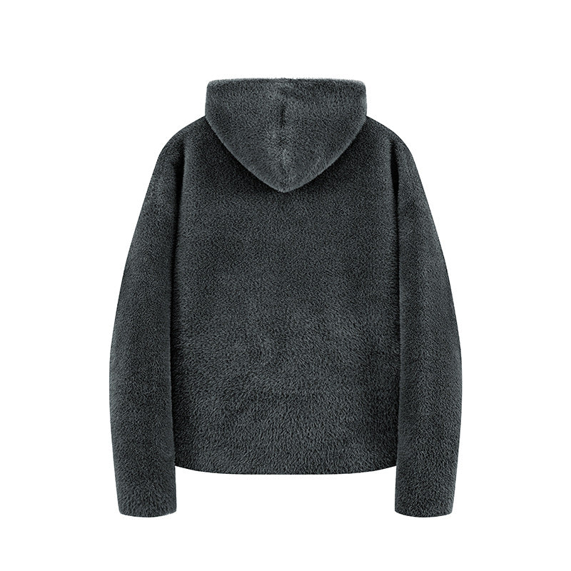 Women's short cut teddy fleece hooded jacket with metal zipper Mune Fashion
