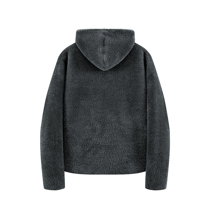 Women's short cut teddy fleece hooded jacket with metal zipper Mune Fashion