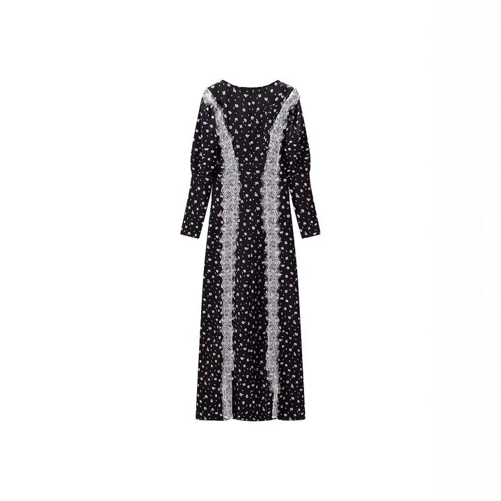 Women’s Maxi Dress with Lace Trim and Floral Allover Print Mune Fashion