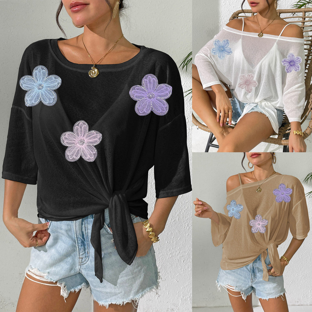 Women's casual top with floral design and side knot Mune Fashion