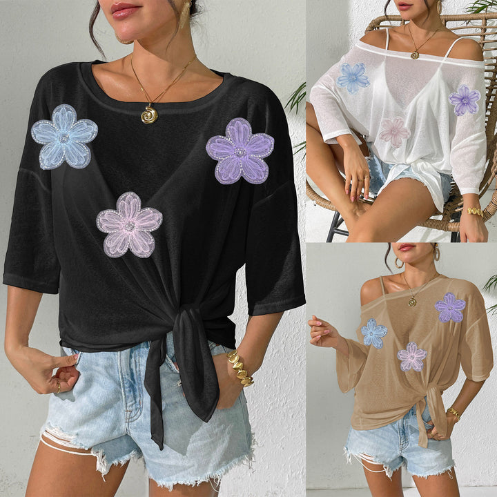 Women's casual top with floral design and side knot Mune Fashion