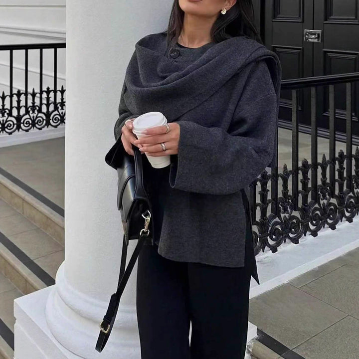 Women Oversize Wrap Poncho Coat with Wide Shawl Collar and One-Button Detail Mune Fashion