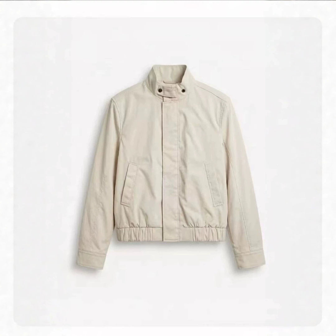 Men's Short Stand Collar Blouson with Hidden Zipper and Elastic Hem Mune Fashion