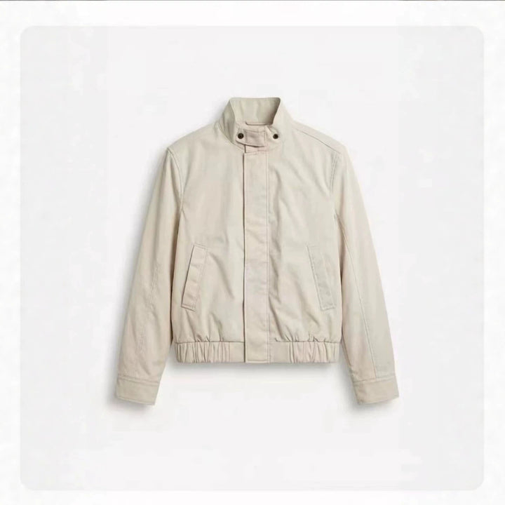 Men's Short Stand Collar Blouson with Hidden Zipper and Elastic Hem Mune Fashion