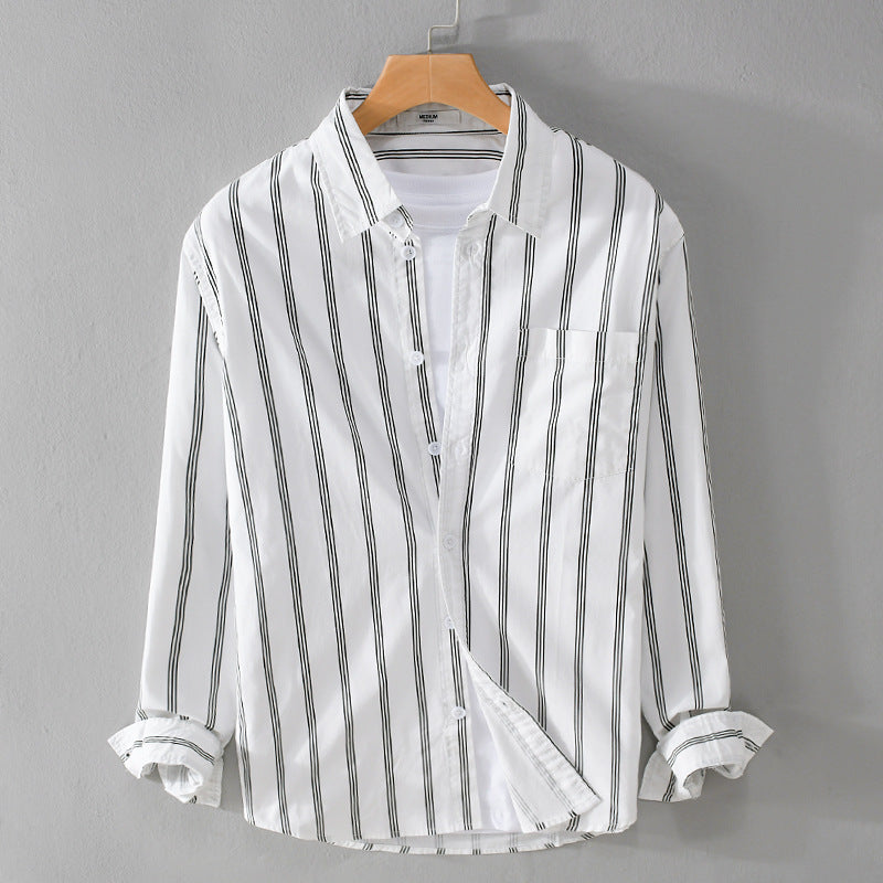 Men's Lightweight Cotton Shirt in Relaxed Fit with Vertical Contrast Stripes and Chest Pocket Mune Fashion
